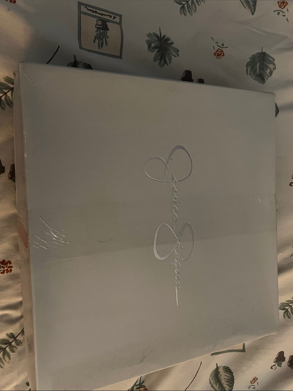 Jessica Simpson White Box with Silver Script Logo